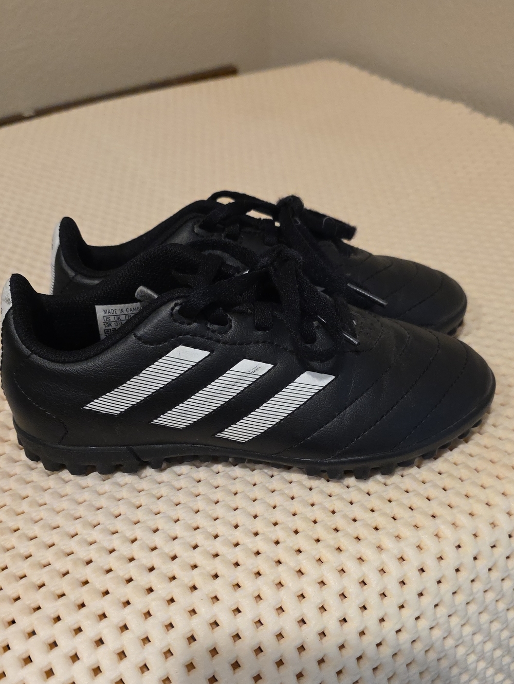 Adidas Kids Black Soccer Cleats with White Stripes Size 13K *pre owned